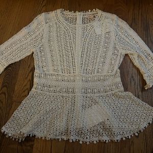 White Crotchet Long Sleeve Top- Rebecca Taylor